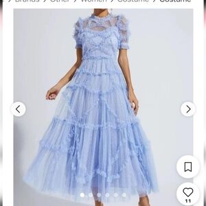 Catchall Blue Ruffle Tulle Maxi Dress Cottagecore Fairy Dress Size S NWT